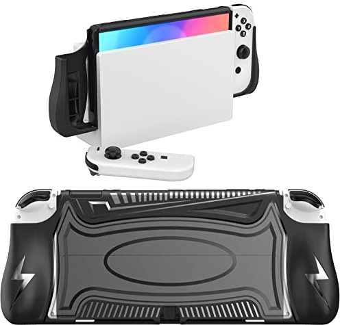 HEIYING Coque pour Nintendo Switch OLED, Couverture de Protection Noire Compatible avec Ergonomique TPU Grip Étui pour Manette Joy-Con