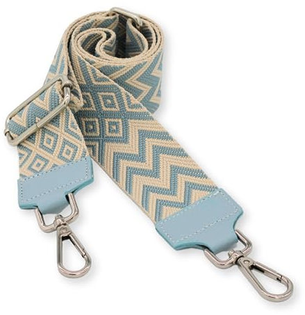 BRISE Taschengurt für Damen & Herren, 5cm Breiter Schultergurt, Verstellbarer 80-130 cm Taschenriemen aus Polyesterstoff und Leder, Stylischer Riemen mit 360 Drehbarer Kopf (Silber - Hellblau)