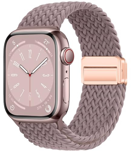 Qimela Sportband kompatibelt med Apple Watch Band 38 mm 40 mm 41 mm 42 mm 44 mm 45 mm 46 mm 49 mm kvinnor män magnetiskt stretchigt flätat sportband för iWatch-serien