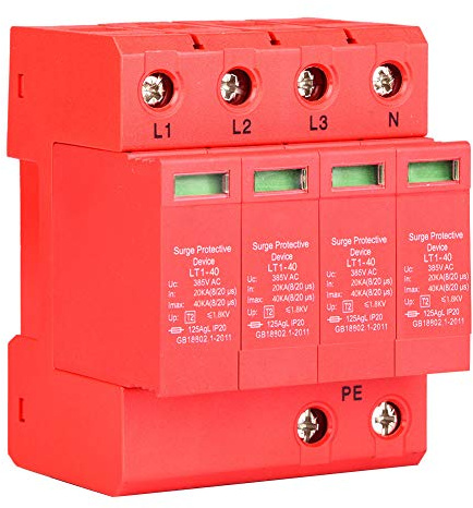 Parasurtenseur 4P, Parafoudre Dispositif de Protection Contre Les Surtensions sur Rail DIN, Protection Basse Tension, Triphasé 20A 40KA