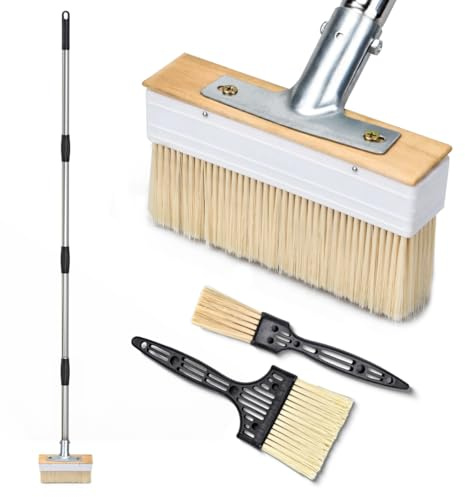 PCVANLEY 160CM Adjustable Handle Paint Brush Set With 1 and 3 Brushes for Wood, Wall, Deck, Furniture Painting, Coatings