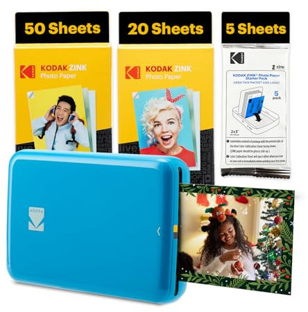 Kodak Step Sofortbild-Smartphone-Drucker – 75 Blatt Paket – Zink 2x3” Fotos – Bluetooth – Blau
