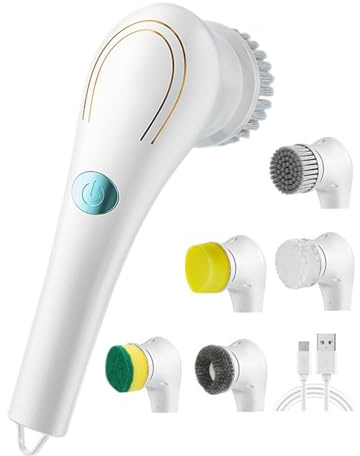 Elektrisk skrubbare, handhållen skrubbare, multifunktionell badrumsskrubbare, kraftfull duschskrubbare, utbytbara borsthuvuden, badkarsskrubbare, kakelgolvskrubbare, elektrisk rengöringsborste