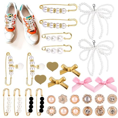 Breloques pour Chaussures de Sport - 30pcs Perles Nouds Accessoires pour Lacets et Bijoux de Sport pour Femmes - DIY