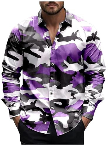 Herren Retro Hemd Bedruckte Langarmhemden Lässige Button Down Reverskragen Bluse Funky Hawaii Strand Top Bügelleicht, Hawaiihemd Herren Print Sommerhemd Oversize Shirt Freizeithemd