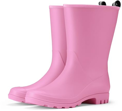HISEA Women Rubber Boots Waterproof Wide Calf Rain Boots Mid-Calf PVC Rubber Rain Boot Matte Surface Seamless Mid Height Rain Shoes for Women's Rain Footwear Outdoor Garden Work Walking