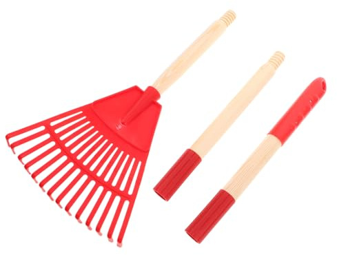 TOYANDONA Rastrillo Infantil de Plástico para Mango Desmontable de Madera Diseño Abanico para Limpieza de Césped Jardines y Áreas Exteriores