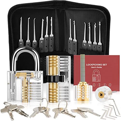 Set di Grimaldelli, [36 PCS][Nuova Versione] Diyife Set Fabbro, Set di Grimaldelli Grimaldelli Professionali per Serrature con 2 Lucchetti da Allenamento Trasparenti per Spillare e Principianti, Nero
