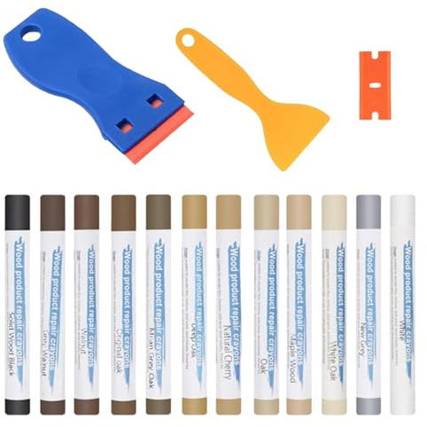 XoeLLe 12 Pezzi Stucco per Legno Cera per Legno Cera Parquet Fusore Ripara Graffi, Macchie, Buco Parquet, Ritocco Parquet, Kit Riparazione Laminato per Tutti i Tipi di Mobili in Legno
