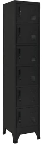 Brokky Taquillas Metalico Taquillas Vestuario Armario de Oficina Gabinete de Metal con 6 Compartimentos y Puertas con Cerradura, para Colegios y Oficinas-Negro-con 6 cerraduras