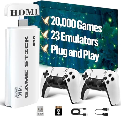 2026 Retro Gaming Console, Game Stick Pro with 20,000+ Classic Titles and 23 Emulators, Plug & Play Retro Game Console 4K HDMI Output with Dual 2.4G Controllers 64G