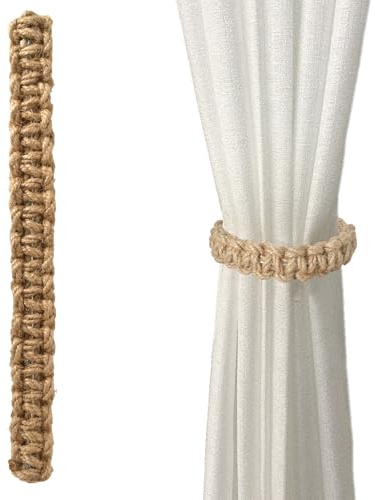 4 Piezas Sujetacortinas Boho De Cuerda Trenzada Lazos para Cortinas Hechos A Mano Portaleras para Decoración Rústica Salón Dormitorio Oficina Casa Exterior Estilo Granjero Abrazaderas De Cuerda