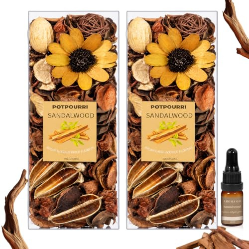 SCENTORINI Sandalwood Potpourri 2 x 120g with 10ml Fragrance Oil | Scented Dried Flower Mix for Woody Home Fragrance, Decorative Bowl and Vase Filler, Bedroom, Bathroom and Living Room Décor