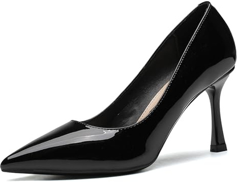 Gueploer Scarpe con Tacchi Alti da Donna, Décolleté Classiche in Pelle PU con Tacco A Spillo da 6,5 Cm per La Vita Quotidiana, Feste, Ufficio,Nero,34 EU