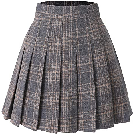 Hoerev Women Girls Versatile Plaid Pleated Skirt with Shorts for Cold Weather, Brown, 10(Waist 26.5inches)