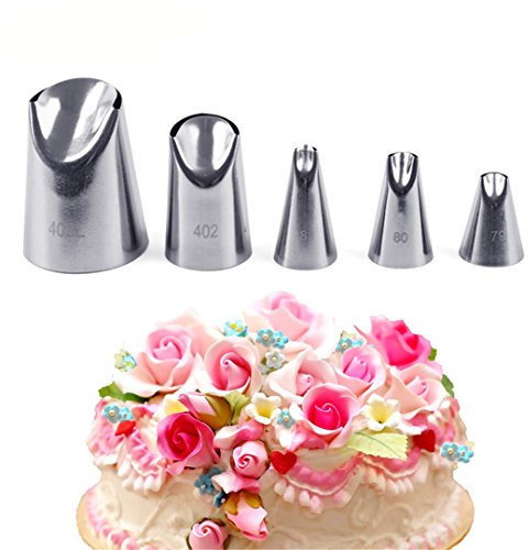 FantasyDay Decorazione Torte Set, 5 Pezzi Ugello in Acciaio Inossidabile Decorazione Pasticceria #2 - Bocchette Decorative Accessori per Torte, Cupcakes, Pasta di Zucchero, Biscotti e Pasticceria