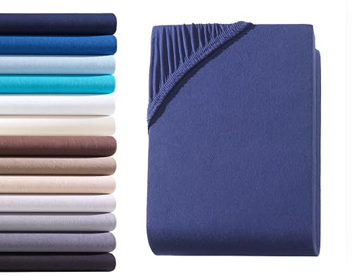 Hometex Premium Textiles Exclusive Boxspringbett Spannbettlaken | Bettlaken für hohe Matratzen | Extra starker Stoff 160 g/m² | Oeko-TEX® Made IN Green | 180-200x200-220 cm - Steghöhe 40 cm - Navy