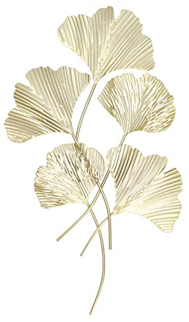 Metallväggdekor, modern guldginkgo biloba lövväggdekor med fem löv, järnsimulerade 3D-ginkgoblad, hängande väggskulptur för kontor i vardagsrummet