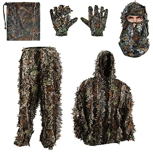 Zicac Tuta Mimetica con Berretto Mimetico 3D Caps Elastico Copricapo Mimetico per Donne e Uomini,Ghillie Suit con Parasole Cappellini per Caccia Abbigliamento per la Caccia,Le Esercitazioni di Tiro