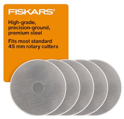 Fiskars 45mm Rotary Blades (5 Pack) - Rotary Cutter Blade Replacement - Crafts, Sewing, and Quilting Projects - Grey