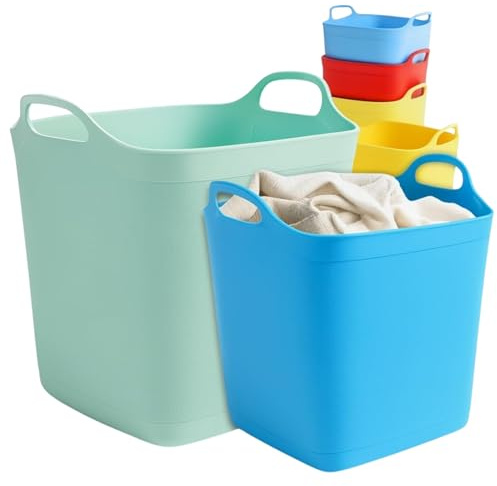 ARUUJ - 15L Square Flexi Tub - Small Flexible Storage Bucket, Horse Feed Container - Handled Indoor Plastic Trug, Laundry Toys Kitchen Basket, Rubble Container, Garden Lightweight Tubs, 15 Litre
