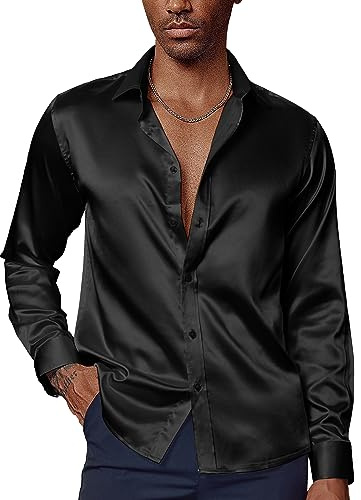 PaulJones Camicia Casual da Uomo Camicia con Bottoni Muscolari Slim Fit L Nero 521-1