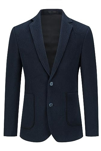 Allthemen tweed rutig blazer fiskben för män 2 knappar smal passform kostym jacka ull blazer jackor, #Ty001 Marinblå, M