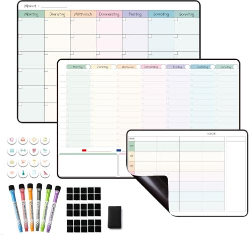 MCCORL Magnetisch Wochenplaner+Monatsplaner+Familienplaner/Essenplaner abwischbar, Magnettafeln für Kühlschrank, perfect als Stundenplan,Menüplaner,Haushaltsplan und To Do Liste (3 Stücke)