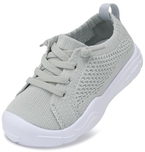 LeIsfIt Toddler Shoes Boys Girls Wide Toe Box Breathable Slip-On Sneakers Kids Lightweight Barefoot Feel Shoes for Everyday Play, Light Grey Size 6
