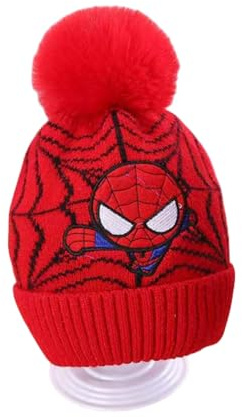 FASHION YO - Berretto/beanie invernale con sciarpa per bambini, con personaggi di Spider Man e Elsa, per ragazzi e ragazze di età 2-10 anni. Berretto/beanie termico in pile con pompon, per esterni