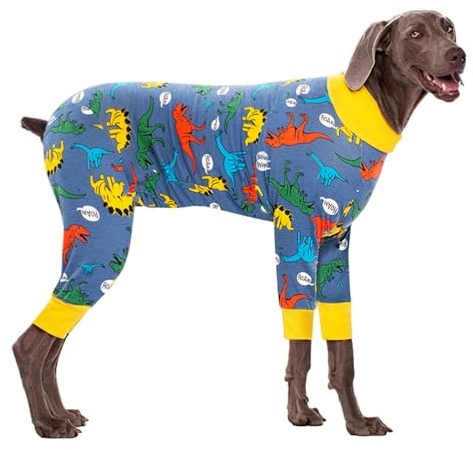 Oslueidy Tuta di Recupero per Cani Dopo l'intervento Chirurgico,Tuta di Pigiama del Cane del Corpo Pieno Grande Medium Cane Recovery Onesie Tuta chirurgica (Giallo Blu, XL)