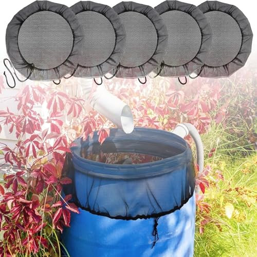 alouweekuky 95cm Regentonnen Netz, 5 Stück Hochwertige Verstellbares Regentonne Abdeckun, Deckel Regentonne mit Zugkordel Schutz vor Laub, Stechmücken und Mückenlarven