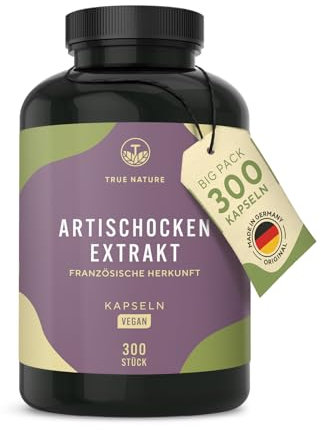 Artischocken Kapseln Hochdosiert – 2400 mg pro Dosis – 60 mg Cynarin – 28.800 mg Artischocke – 12:1 Extrakt – 300 vegane Kapseln – Laborgeprüft – Made in Germany – TRUE NATURE®