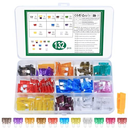 132 Pcs Car Fuses Assorted Kit, Auto Car Standard Blade Fuses Replacement Kit, Micro Automotive Replacement Fuse for Trucks, 2A 3A 5A 7.5A 10A 15A 20A 25A 30A 35A 40A, with Fuse Puller