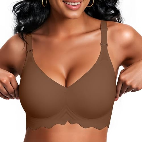 Vertvie Wireless Jelly Bra Multi-Way Halter/U-Back/Racerback, Coffee, L