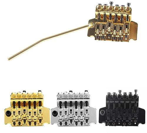 Guld, Silver, Svart Floyd Rose Dubbellåsande Tremolo Bridge för Elgitarr - Vibratosystem för Förbättrad Prestanda (Guld)