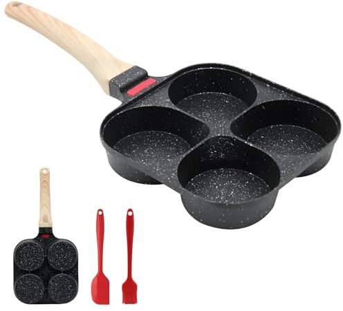 Kizaten Padella Pancake,Padella per Frittate a 4 Fori Per la Colazione Omelette,Hamburger,Pancake,Padella Multifunzionale per Omeletteper Induzione e Gas