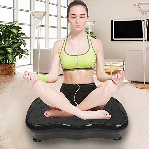 Dispositivo de vibración, placa vibratoria para entrenamiento de cuerpo entero en casa, con mando a distancia+2 bandas de resistencia (negro)