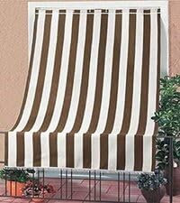 Corredocasa Tenda da Sole a Tinta Unita o Righe da Esterno - Ideale per Balcone Veranda Terrazzo terrazzino casa con Anelli e Ganci Tessuto Resistente (140L x 250A cm (1 Pannelli), Marrone Righe)