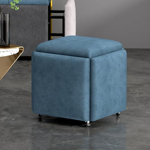 Cubo Di Seduta 5 In 1 Con Ruote Girevoli – Sgabello Ottomano Impilabile In Similpelle O Velluto (35x35x35 Cm O 45x45x45 Cm)(Leather3,35x35cm(14x14))