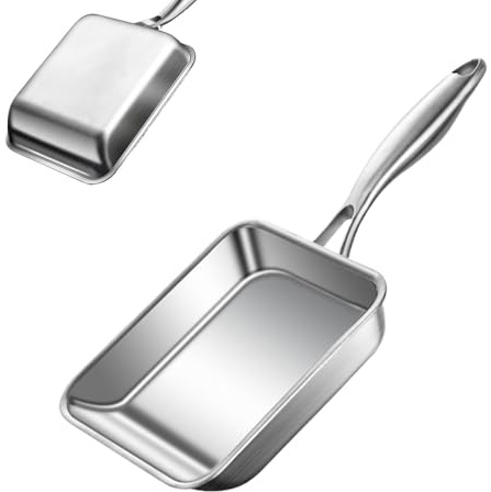 Generisch Sartenes antiadherentes: sartén cuadrada de acero inoxidable de 3 capas, sartén profunda pequeña y antiadherente para tortilla de huevos, saltear y carne | Cocina duradera