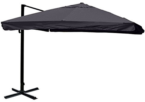 Mendler Gastronomie-Ampelschirm HWC-A96, 3,5x3,5m (Ø4,95m) Polyester/Alu 25kg Flap drehbar - anthrazit