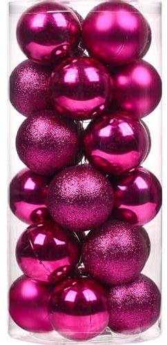 Emopeak 24Pcs Rose Red Christmas Ornaments for Tree Decor, 2.36Inch Christmas Balls Ornaments, Shatterproof Xmas Hanging Baubles for Holiday Wedding Party Decoration ﻿