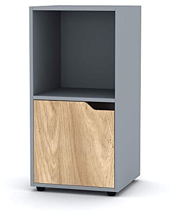 URBNLIVING Estantería de madera con cubos con puertas (2 cubos, estantería gris y puerta de roble)