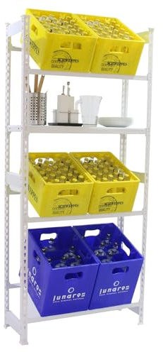 Simon Rack Estantería Cajas de Bebidas, 6 Cajas, 1000x800x300 mm, 4 Alturas, 100 kg de Punto Flexión, Estantería para Bebidas, Blanco - Simonbottle