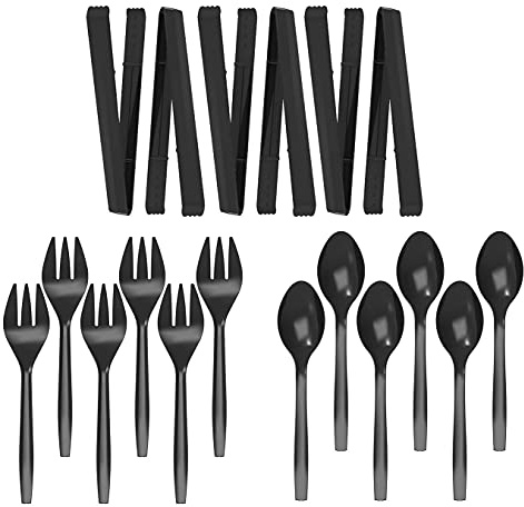 Plastic Serving Utensils Set, 18 Piece, 9 Black