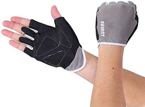 ONTYZZ Handschuhe Fingerlos Sport Männer Fahrradhandschuhe Frauen Trainingshandschuhe für Bodybuilding Gym Fitness MTB Handschuhe Halbfinger Grau/S