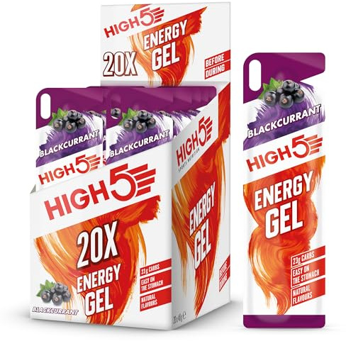 HIGH5 Energy Gels - Quick Release Sports Gels to Power Muscles for Top Performance - Natural Fruit Juice & No Caffeine - On The Go Energy Boost for Running, Cycling, Endurance (Blackcurrant, 20 x 40g)