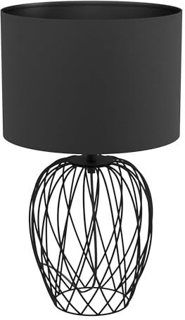 EGLO Tischlampe Nimlet, 1 flammige Tischleuchte, skandi, monochrom, Nachttischlampe aus Textil und Metall in Schwarz, Wohnzimmerlampe, Lampe mit Schalter, E27 Fassung