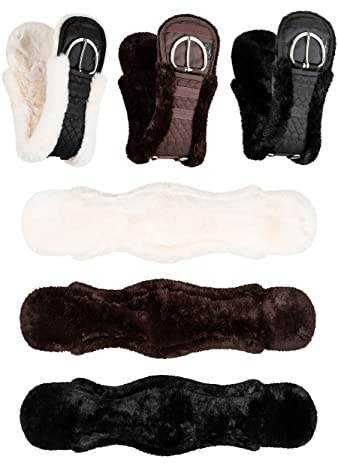 Equinate Sangle western classique avec peau d'agneau synthétique – Sangle de selle anatomique Western Ceinture ventrale 65 70 75 80 85 90 cm Marron naturel noir (90 cm)
